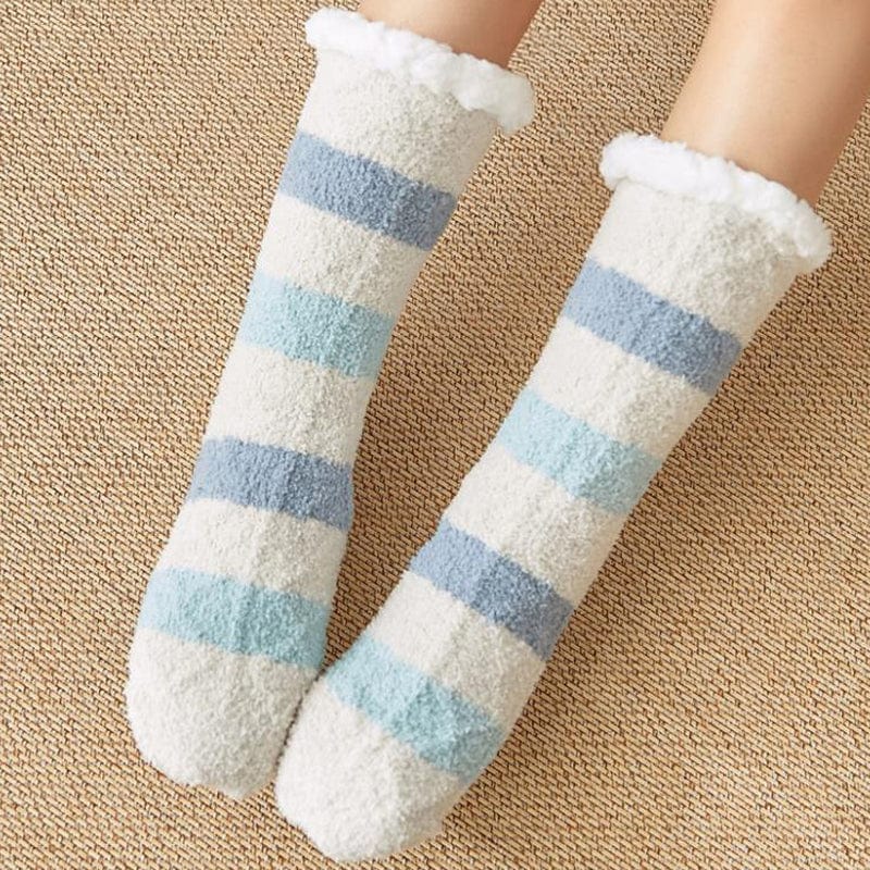 Chaussons chaussette polaire- Bleu | Blanc